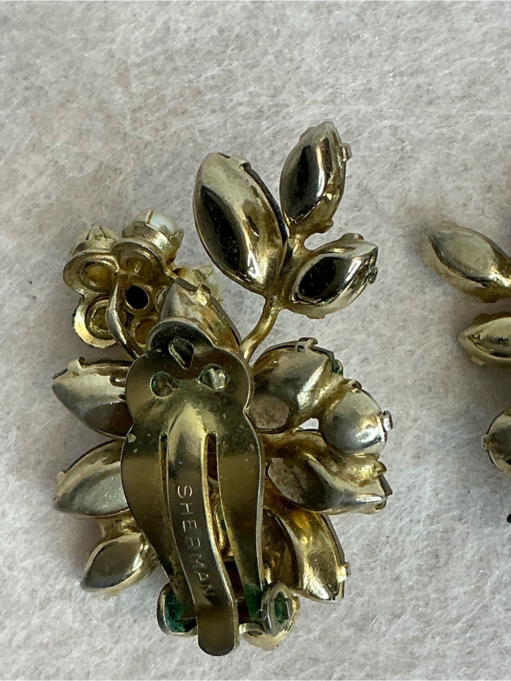2234 - Sherman Iridescent Crystal and Pearl Floral Clip-On Earrings - Gold Tone - Picture 7 of 11